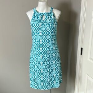 Jude Connally Lisa Blue Print Halter Dress Coastal Sun Summer Beach Spring Sz S